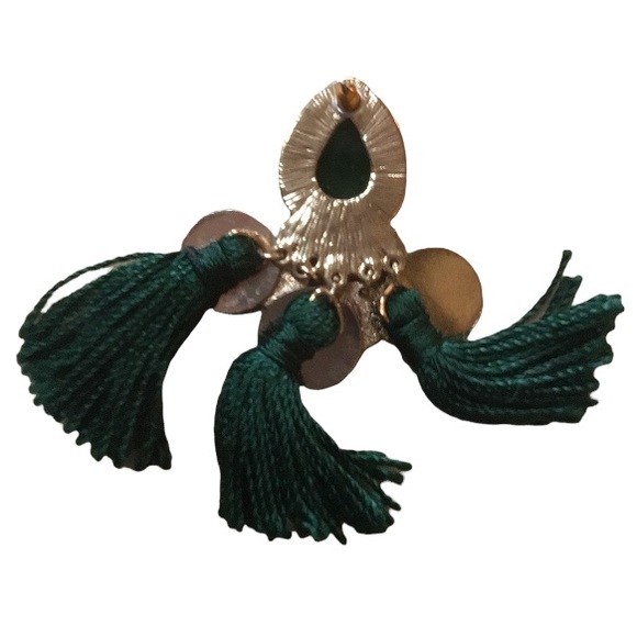 H&M Tassel Earrings Green/Gold Christmas Holiday - Picture 2 of 3